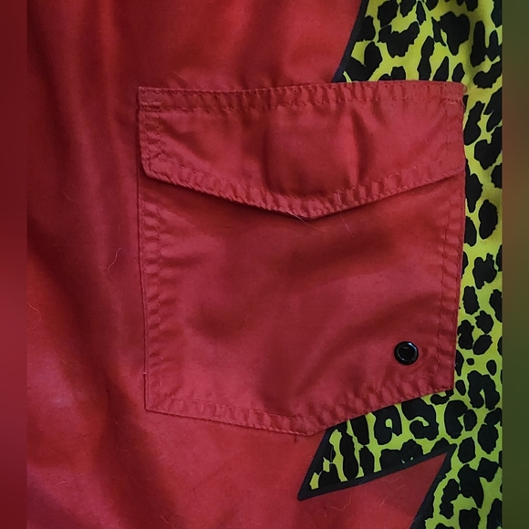 Tipsy Elves X Slim Jim's Mens Swim Trunks Red With Leopard Print On Sides Sz Lrg - Picture 4 of 6
